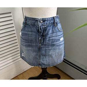 Ann Taylor Loft Skirt Womens 10 Blue Denim Mini Distressed Retro Summer Grunge